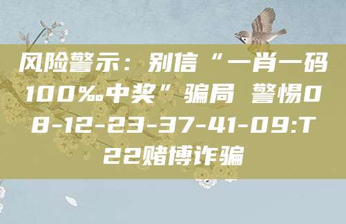 风险警示：别信“一肖一码100‰中奖”骗局 警惕08-12-23-37-41-09:T22赌博诈骗