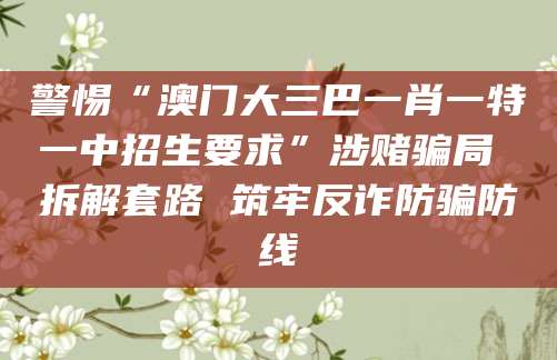 警惕“澳门大三巴一肖一特一中招生要求”涉赌骗局 拆解套路 筑牢反诈防骗防线