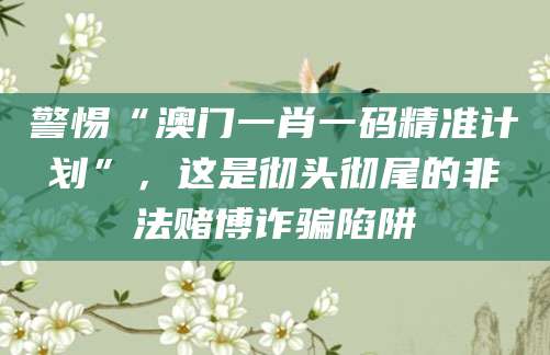 警惕“澳门一肖一码精准计划”，这是彻头彻尾的非法赌博诈骗陷阱