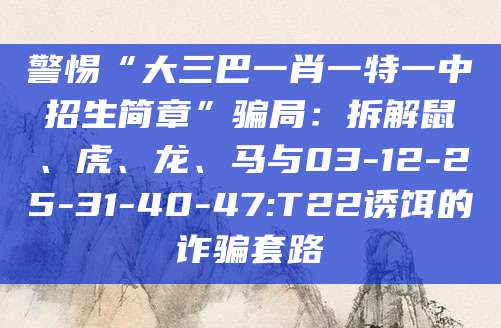 警惕“大三巴一肖一特一中招生简章”骗局:拆解鼠、虎、龙、马与03-12-25-31-40-47:T22诱饵的诈骗套路
