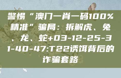 警惕“澳门一肖一码100%精准”骗局:拆解虎、兔、龙、蛇+03-12-25-31-40-47:T22诱饵背后的诈骗套路